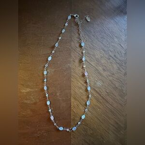 Anthropologie Infinity Glass Stone Silver Necklace